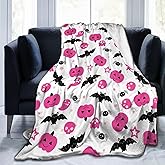 Halloween Blanket Soft Fleece Flannel Lightweight Pink Blankets Cozy Warm Plush Cute Throw Blanket Living Rooms Sofa Decor Blanket All Seasons 60x50 Inches