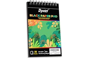 Dyvicl Black Paper Pad 5.5"x8.5" Sketch Book, 35 Sheets (90 lb/150gsm), Spiral Black Sketchbook Drawing Paper for Pencil, Pastel, White Ink Gel Pen, Charcoal, Chalk, Metallic Marker, Paint Pen