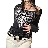 Women Fairy Punk Tops Y2k Emo Gothic Grunge Aesthetic Long Sleeve Shirt Teen Girl Outfits Clothes Streetwear