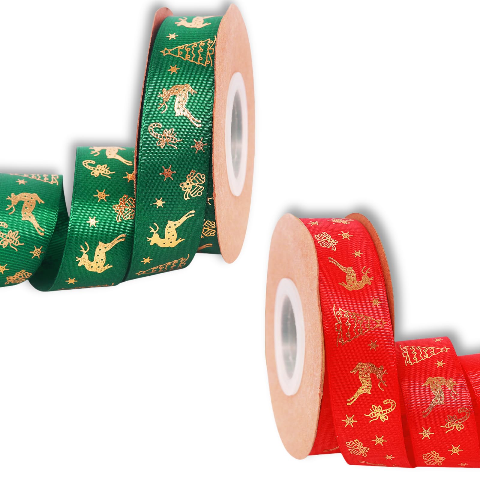 Christmas Ribbon 25mm for Gift Wrapping - 2 Rolls Red and Green Satin Ribbon, 22M Thick Polyester Ribbon for Presents, Hair Bows, and Holiday Decoration