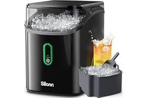 Silonn Nugget Ice Maker Countertop, Pebble Ice Makers with Crushed Soft Chewable Ice, 33lbs Per Day with Scoop, Pellet Portable Ice Machines with Auto-Cleaning for Home, Kitchen, Office, Black