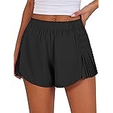 Caracilia Women Running Shorts Flowy Pleated Athletic Shorts Summer High Waisted Tennis Sporty Workout Gym Shorts