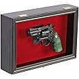 Single Handgun Pistol Revolver Gun Display Case Wall Mount Lockable Red Felt Wood Cabinet w/ 98% UV Protection Acrylic Door Gun Shadow Box Stand Rack Holder