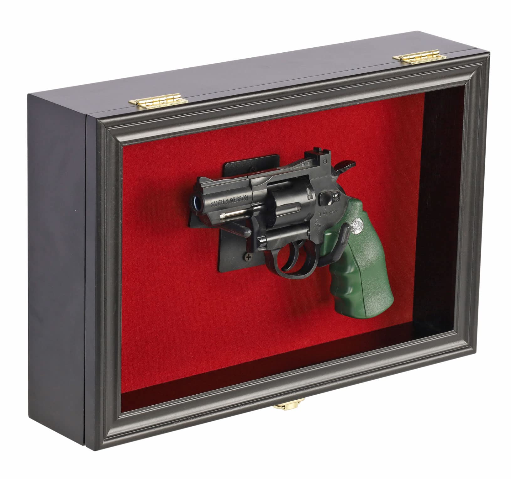 Photo 1 of Single Handgun Pistol Revolver Gun Display Case Wall Mount Lockable Red Felt Cabinet w/ 98% UV Protection Acrylic Door Gun Shadow Box Stand Rack Holder (Black Finish Frame)