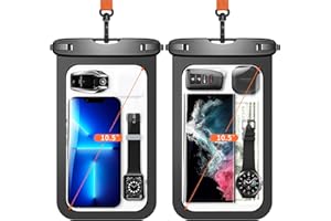 Lanhiem 10.5" Large Waterproof Phone Pouch, 2 Pack Universal IPX8 Waterproof Dry Bag with Lanyard for iPhone 17 16 15Pro Max, Samsung Galaxy S25 S24 Ultra, S25 FE, Pixel 10Pro XL 9A 8 Pro, Black+Black