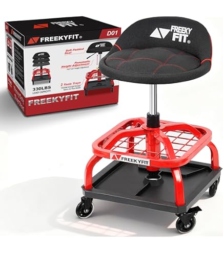 FreekyFit Rolling Shop Stool with Wheels, Garage Work Mechanic