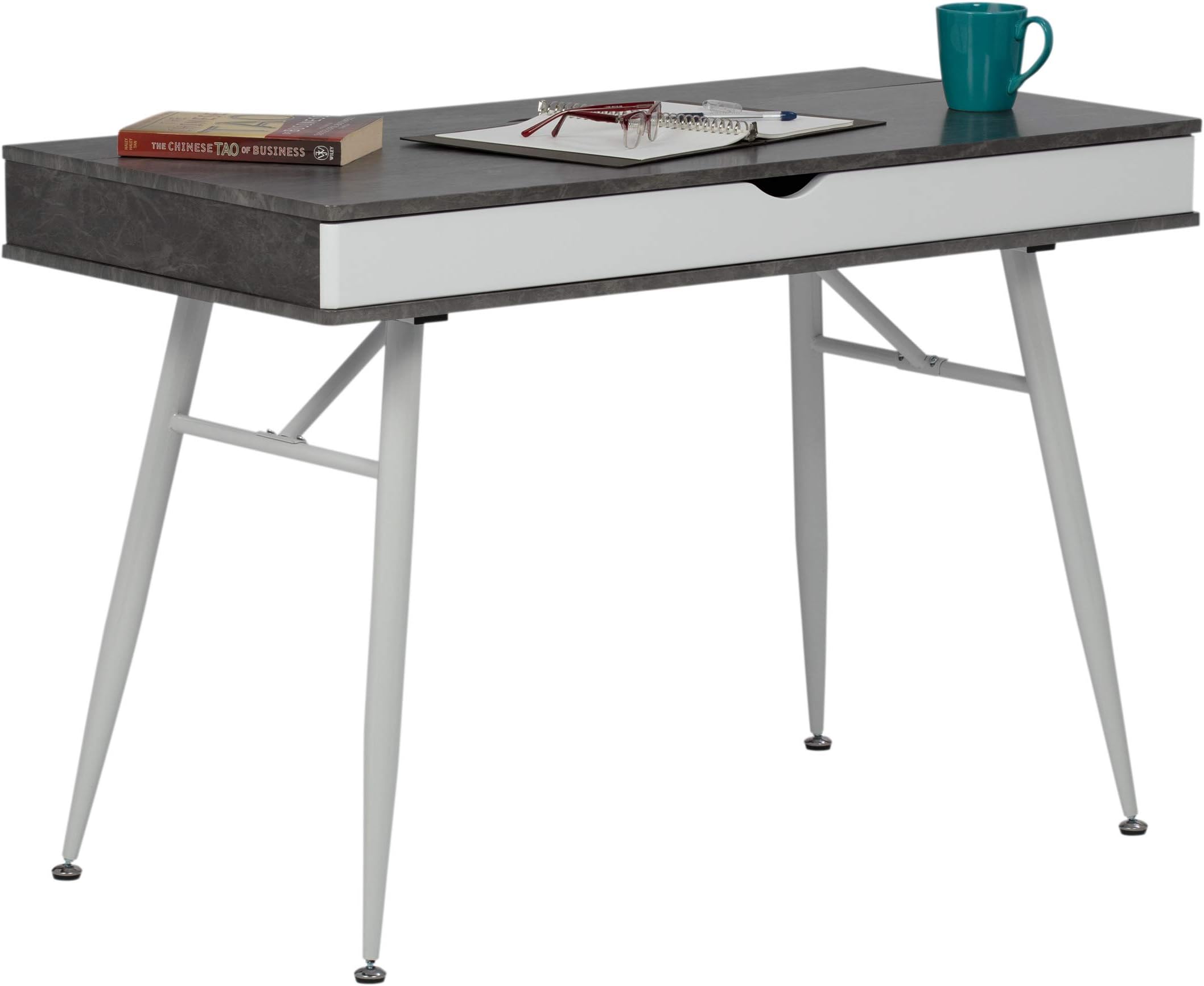 Calico Designs 51252 Alcove Modern Large Split Drawer in White/Cement Gray Desk with Storage, White/Cement Gray, White/Cement Gray