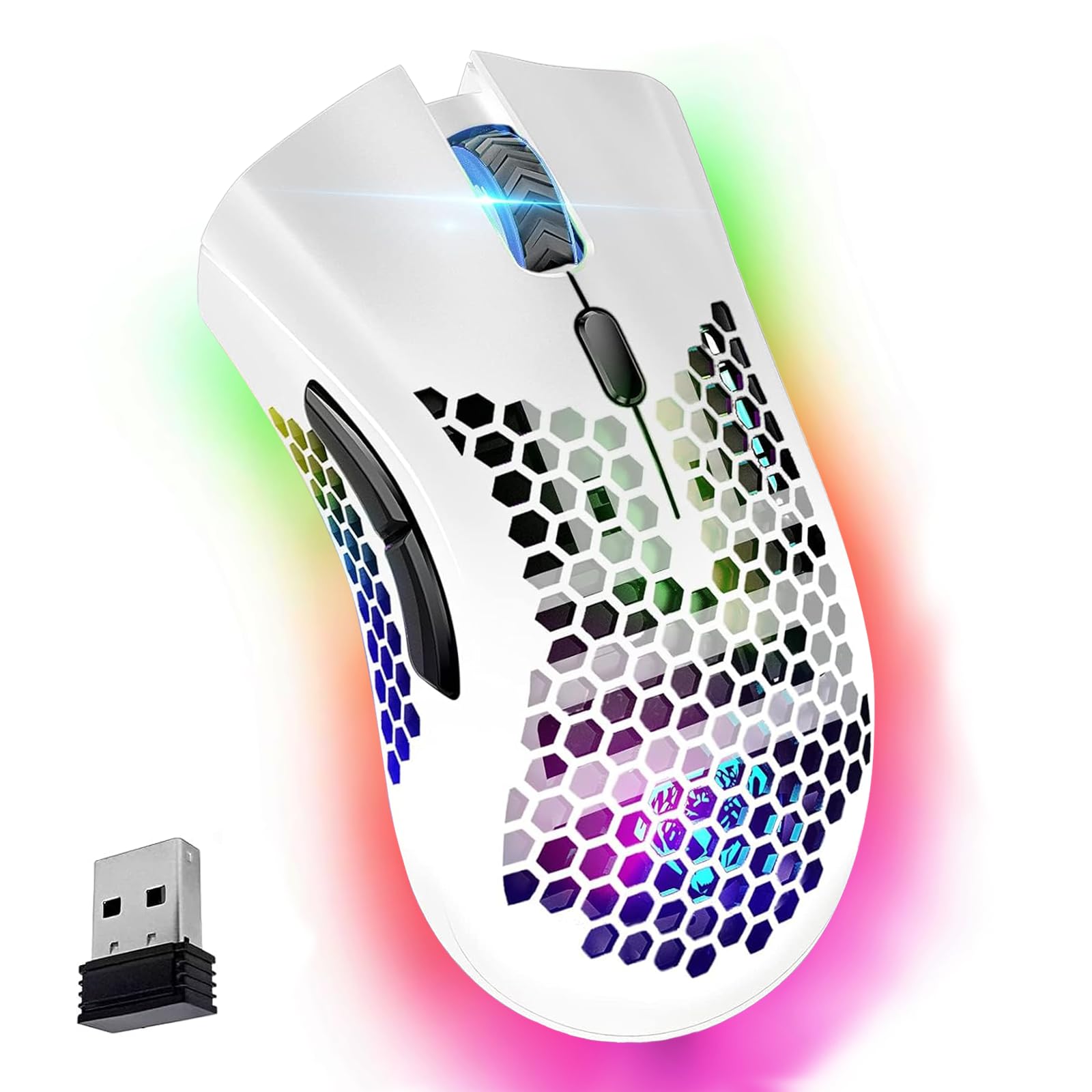 Photo 1 of VEGCOO Wireless Gaming Mouse, Silent Click Wireless Rechargeable Mouse with Colorful LED Lights and 3 Level DPI 400mah Lithium Battery for Laptop and Computer (C23 White)