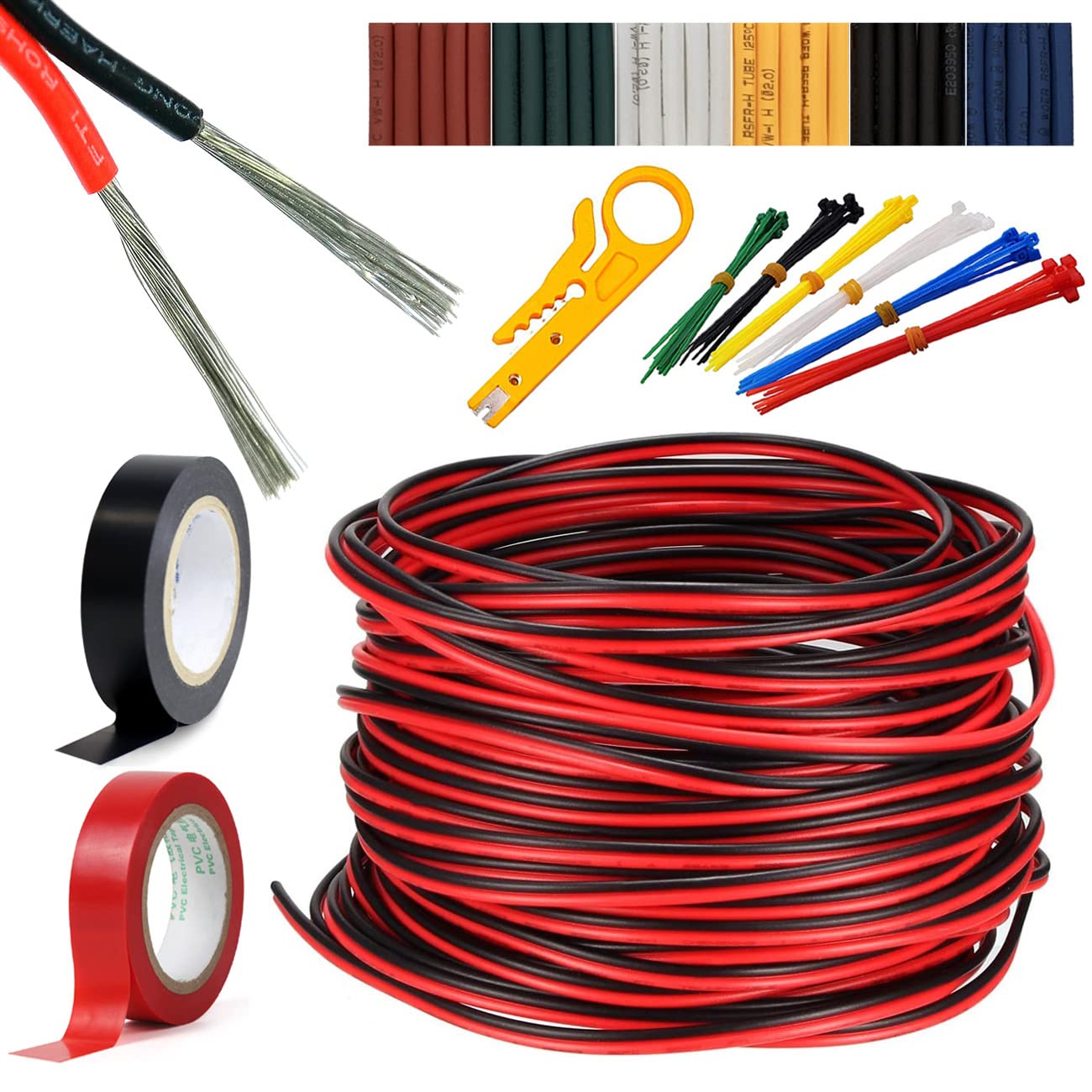 Eoulyee 20AWG Extension Cable Electric Wire Cord Red Black 2 Pin Parallel Wire Length 66ft Tinned Copper Stranded Cord 3528 5050 for LED Lamps Horn Speakers Electrical Equipment Electronic Wiring