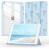 Jarviwiin Case for iPad 9th/8th/7th Generation 10.2 Inch (2021/2020/2019), Tri-Fold Smart Folio Auto Wake/Sleep Cover with Clear Back/Pencil Holder for iPad 9 8 7 Gen 10.2''(Bow Blue)