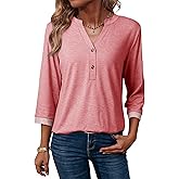 Dokotoo Womens Tops Spring Summer 3/4 Length Sleeve Fashion T-Shirts V Neck Button Down Dressy Casual Loose Basic Tee Blouses