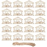 Wooden Nativity Scene Ornaments 20Pcs Unfinished Blank Celebrate The Birth of Jesus Shape Cutout Craft Decorations for DIY Crafts Christmas Party Decor