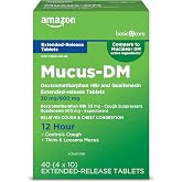Amazon Basic Care Mucus Relief DM, 12 Hour Chest Congestion &amp; Cough Relief, Guaifenesin &amp; Dextromethorphan Extended-Release Tablets, 600 mg/30 mg, 40 Count (Pack of 1) (Packaging may vary)