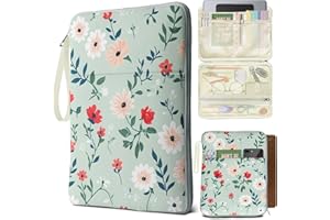 QRZIQRZ Book Sleeve with Zipper, Cute Floral Print Book Pouch, Waterproof PU Leather Book Protector Case, 12.6"x 9.4" Portable Book Sleeve Cover Bag for Book Lovers Gifts Hardcover Paperbacks