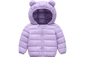 AIWUHE Baby Puffer Jacket Hooded Light Winter Coats Bear Ears Zipper Up Down Coats Outwear for Toddler Boys Girls 6M-4T