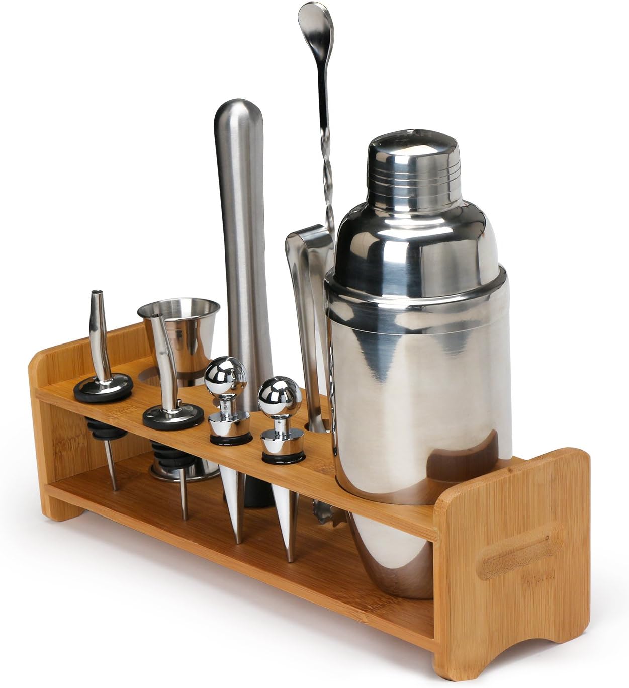 Segarty 9 Piece Stainless Steel Bartender Set with Bamboo Base Cocktail