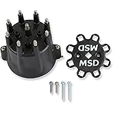 MSD 84333 Black, V8 Distributor Cap with HEI Terminals and Spark Plug Wire Retainer