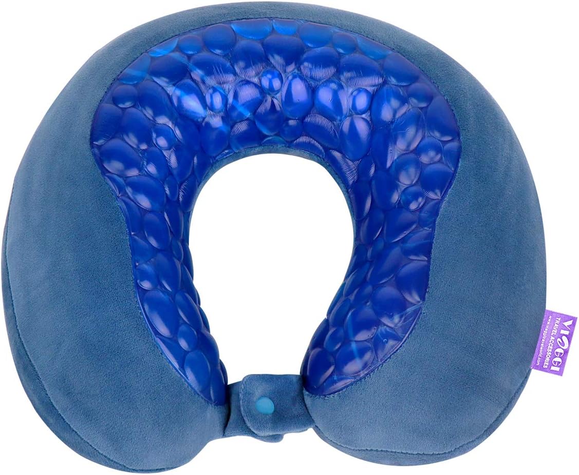 VIAGGI Silicone Cooling Gel U Shaped Memory Foam Travel Neck Pillow - Blue