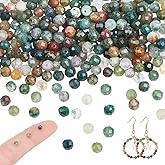 NBEADS About 232 Pcs Natural Indian Agate Beads, 3mm Natural Gemstone Beads Faceted Round Loose Beads for DIY Necklace Bracelat Jewelry Making, Hole: 0.8mm