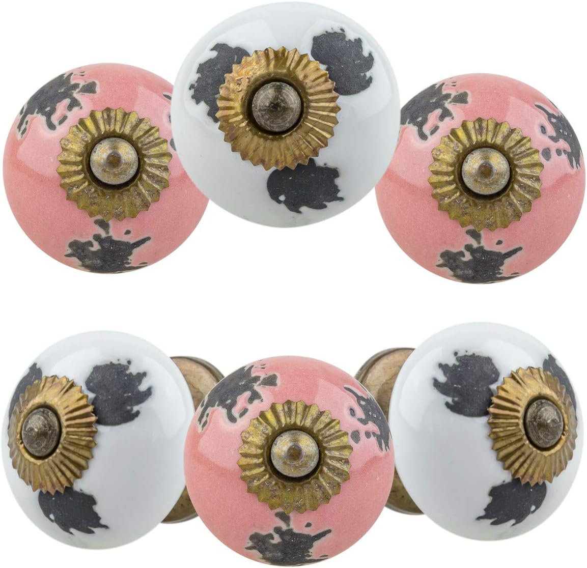 Möbelknopf Möbelknauf Möbelgriff 6er Set rosa weiss 099GN Shabby