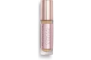 Makeup Revolution Conceal & Define Concealer, Full Coverage Makeup Concealer, Matte Finish & Long Wear, For Medium or Tan Skin Tones, Vegan, C8, 4ml