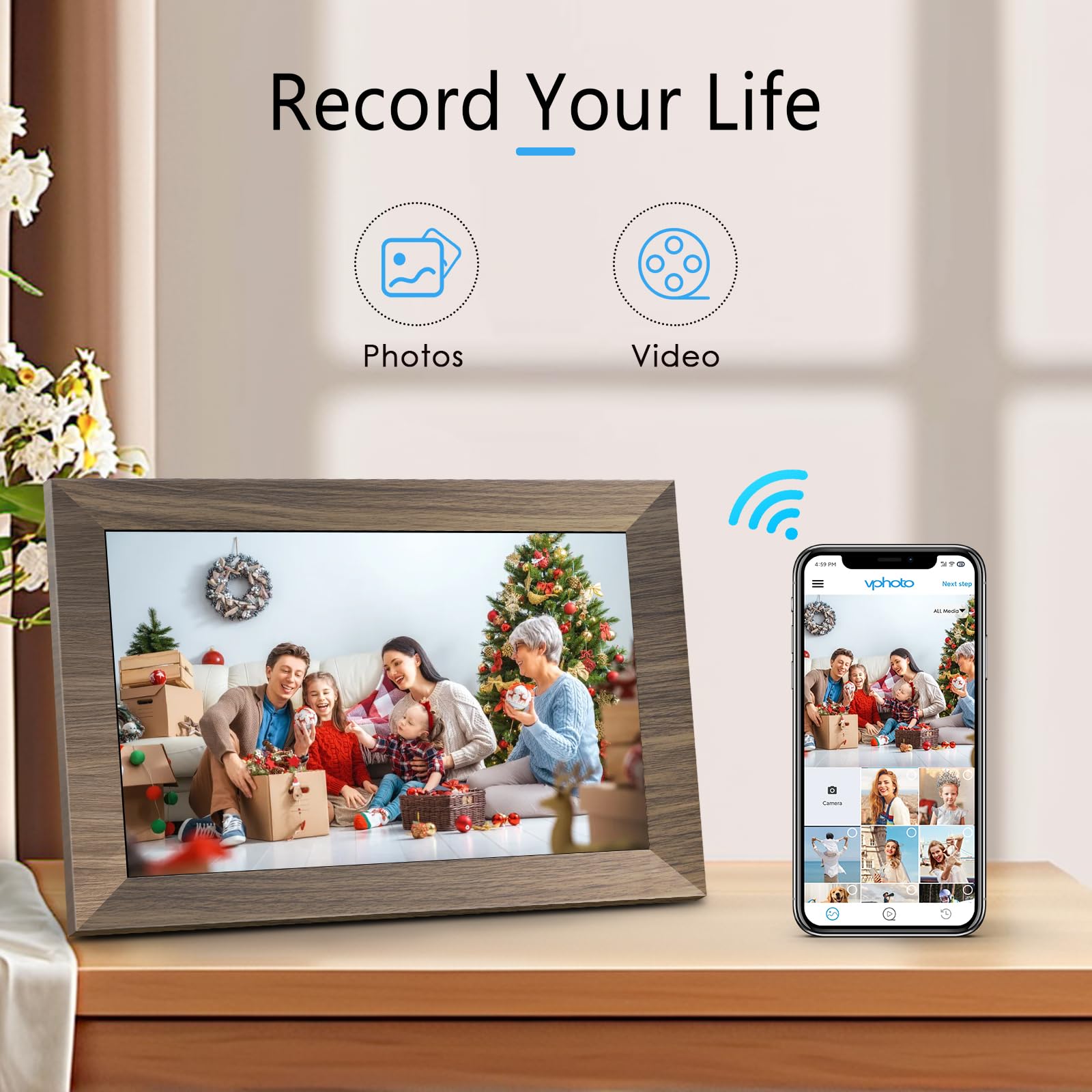 Canupdog 10.1 WiFi Digital Picture Frame, IPS Touch Screen Smart Cloud Digital Photo Frame with 16GB Storage, Wall Mountable, Auto-Rotate, Share Photos From Anywhere Via App, Email