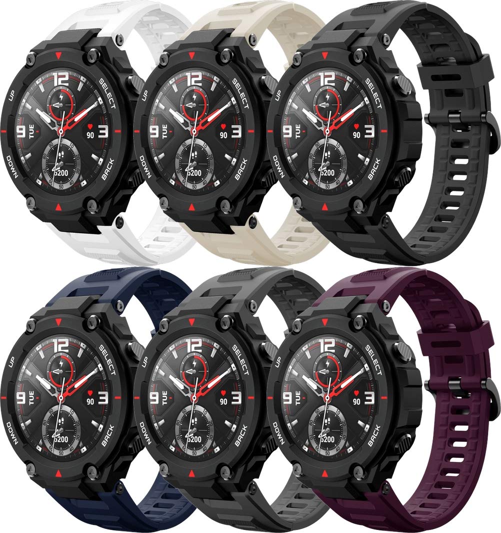Simpleas compatible with Amazfit T-Rex Watch Strap, Soft Silicone Replacement Watchband (6PCS B)