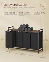 VASAGLE 4-Compartment Laundry Hamper with Shelf 160 L Ink Black Rustic Brown view 6