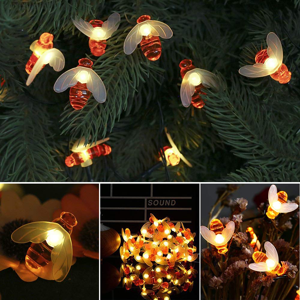 Solar Garden Lights, Cshare 50 LED Honeybee Fairy String Lights，8 Mode 7M/ 24Ft Waterproof Outdoor/Indoor Solar Powered Decorative Lighting for Home, Patio, Party, Christmas,Decoration (Warm White)