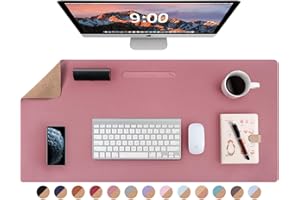 LOLLIDO Natural Cork & Leather Dual Sided Desk Pad, 36" x 17" Waterproof PU Leather Desk Writing Mat, Large Mouse Pad Desk Protector(Cork+Dark Pink)