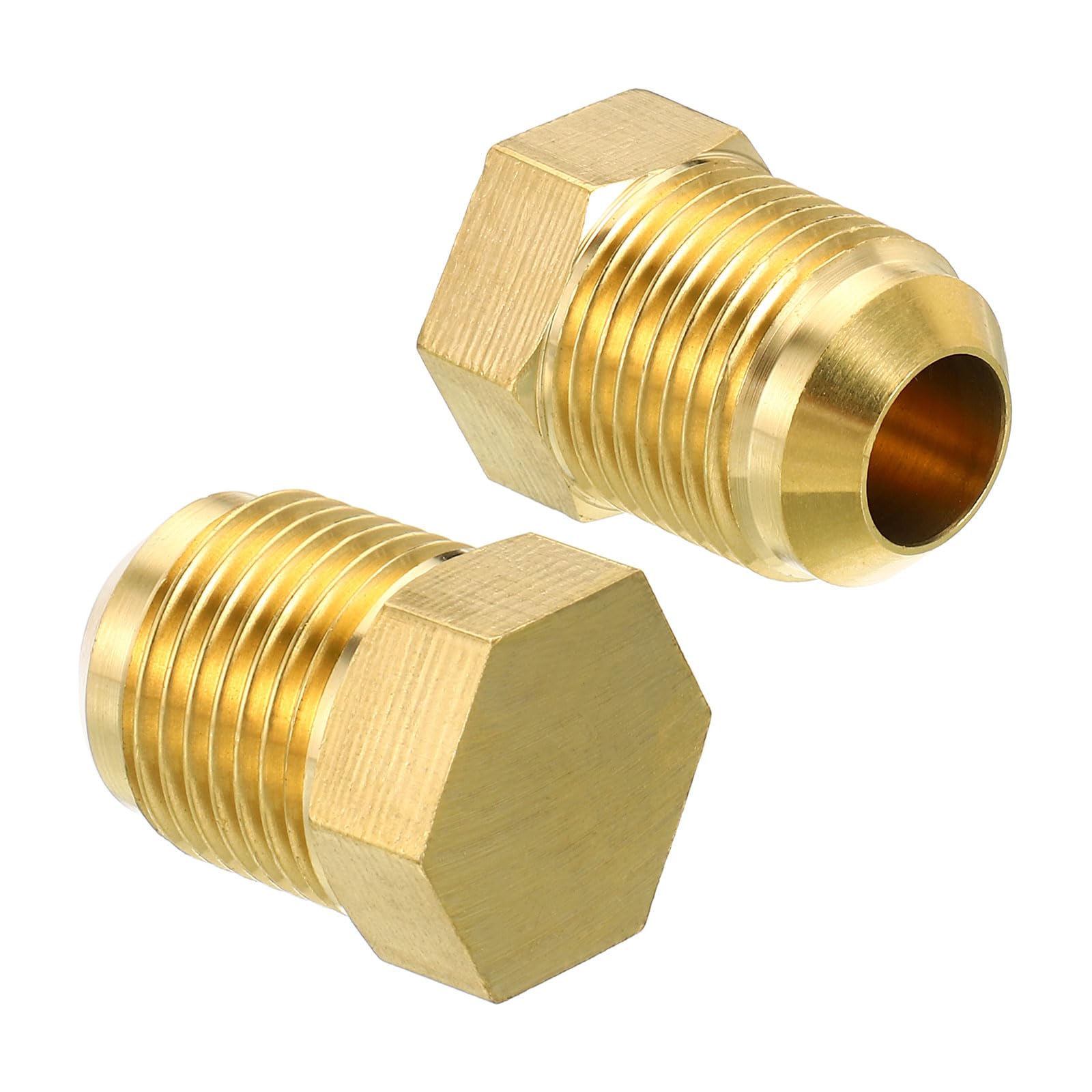 PATIKIL Male 1/2" Brass Seal Plug, 2 Pack SAE Flare Tube Fitting 45 Degree Hex Pipe Fittings for Air Conditioner Refrigeration