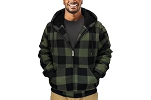 Butygity Heavyweight Hoodies for Men Zip Up Sweatshirts Plaid Flannel Sherpa Fleece Lined Winter Jacket Warm Coat