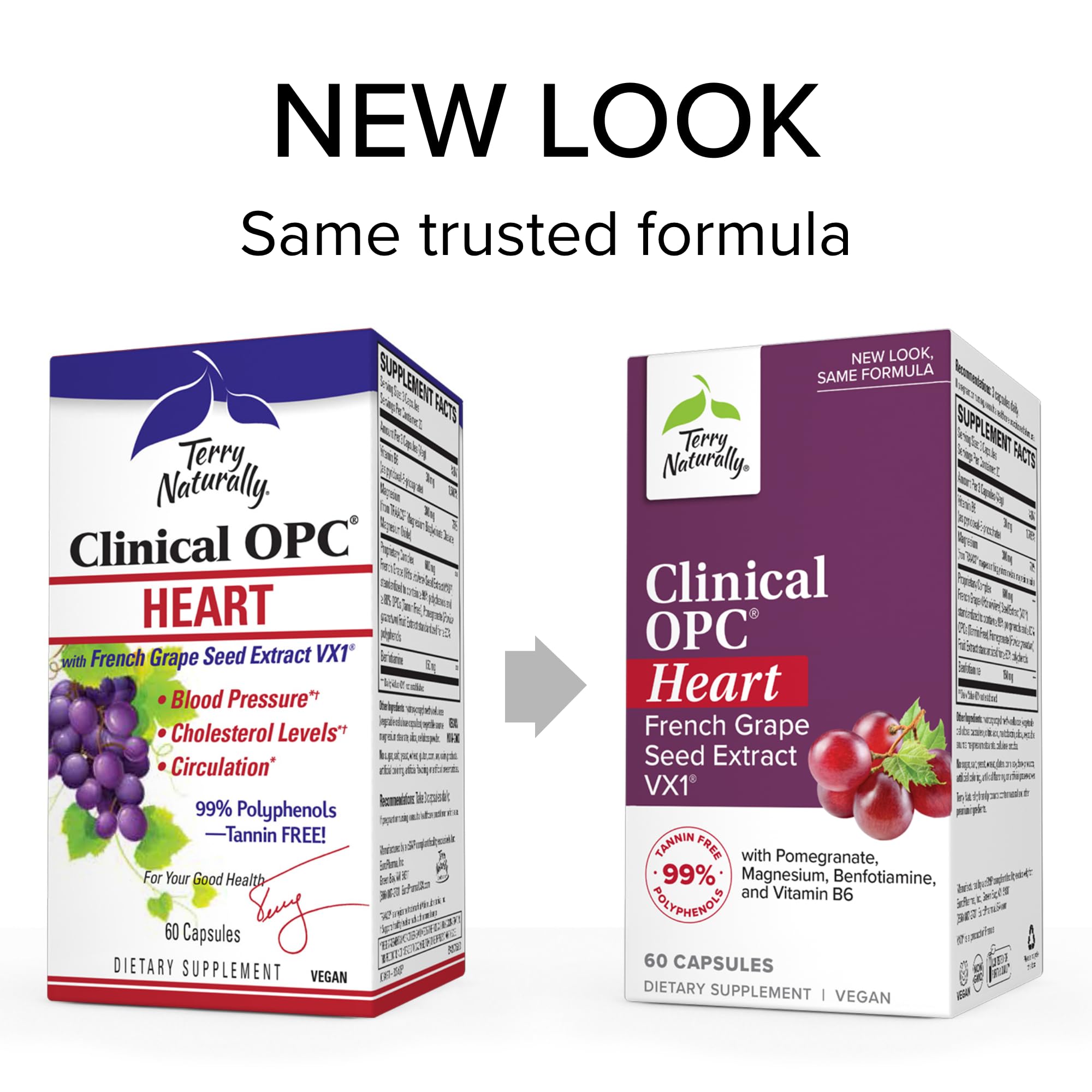 Terry Naturally Clinical OPC Heart - Heart Health Supplement with Magnesium, Vitamin B6, Grape Seed Extract - Dietary Supplement for Artery Health & Circulation - 60 Capsules