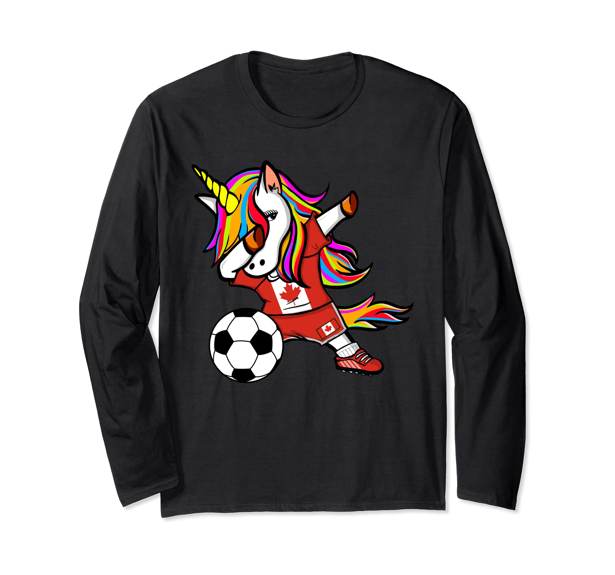 Dabbing Unicorn Canada Soccer Fans Jersey Canadian Football Long Sleeve T-Shirt