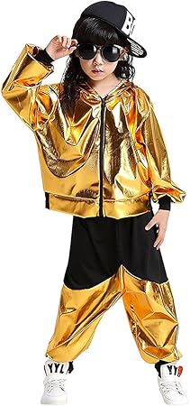 Amazon Co Jp 子供メタリック ゴールド ダンス 衣装 キッズ ヒップホップ ファッション 男女兼用 長袖 セットアップ ダンス 衣装 パンツ ステージ衣装 Hiphop 練習 ガールズ キッズ ダンス 衣装 ヒップホップ フィットネス ステージ衣装 おもちゃ