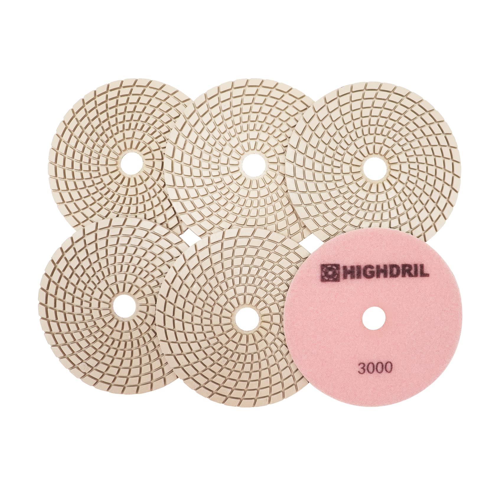 Wet Diamond Polishing Pads,HIGHDRIL 6pcs 125MM #3000,for Granite Marble Sanding Used on Grinder or Polisher