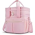 TOURIT Insulated Lunch Box Bag, Double Deck Leakproof Cooler Tote for Work Office Picnic, Expandable Lunch Container, Pink