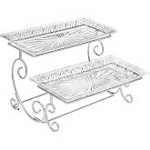 Godinger Silver Art Dublin 2 Tiered Glass Buffet Serving Tray - Chrome Plated Platter Stand with Starburst Design - Party and Event Dessert and Food Display Server