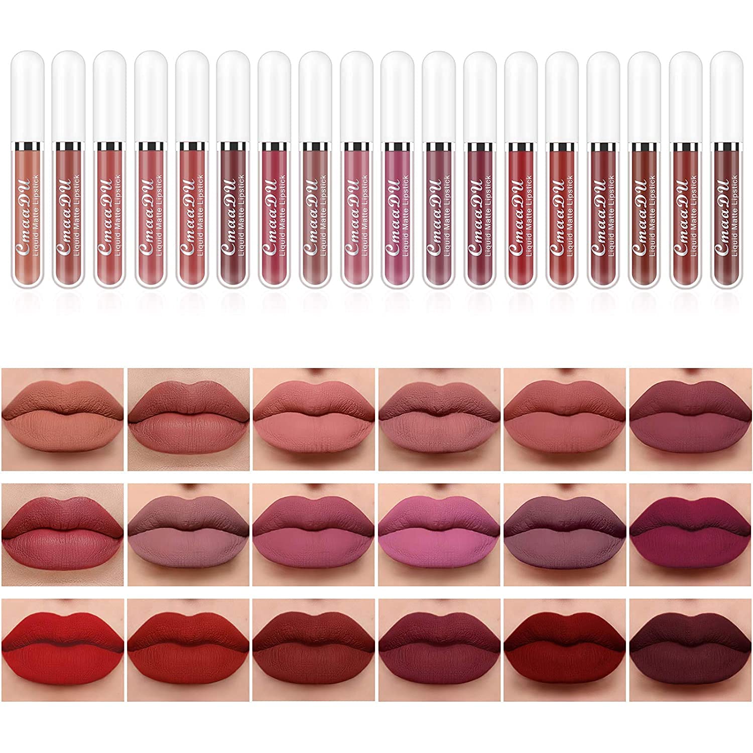 Ownest 18 Colors Matte Liquid Lip Gloss Set, Liquid Matte Lip Gloss Velvet Lipstick Set Waterproof Long Lsting Lip Gloss Nude Sexy Matte Lip Color Gloss