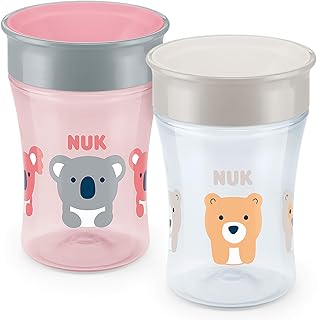 NUK Magic Cup Trinklernbecher 2er-Vorteilspack, 360° Trinkrand, auslaufsicher abdichtende Silikonscheibe, 8+ Monate, BPA-frei, 230 ml, Koala/Bär (rosa/grau)