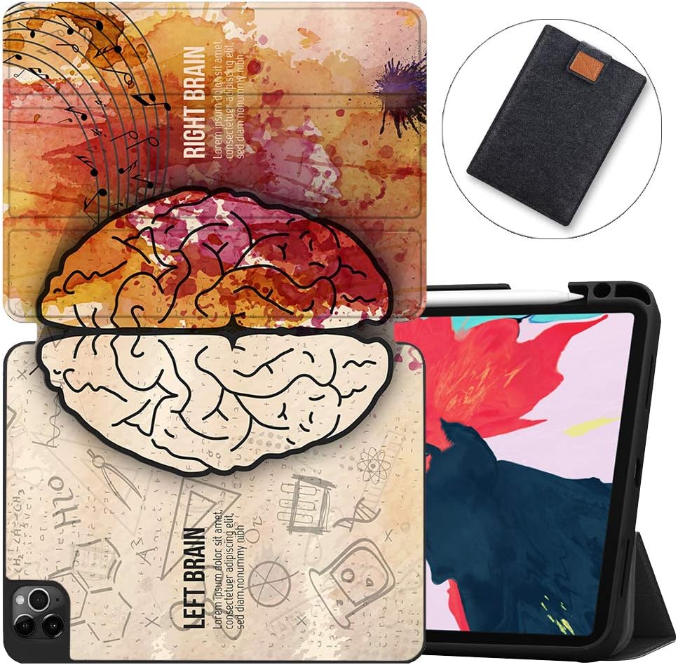 MAITTAO Case For iPad Pro 11 inch 2nd Generation 2020 Release with Apple Pencil Holder, Soft TPU Back Shell Stand Smart Cover For iPad Pro 11 Case Tablet Sleeve 2 in 1 Bundle, Creative Brain 14