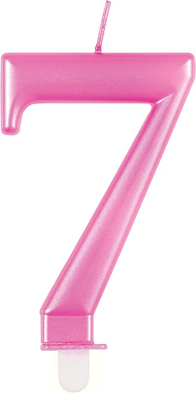 Unique Dazzling Metallic Pink Number 7 Birthday Candle - Cake Topper