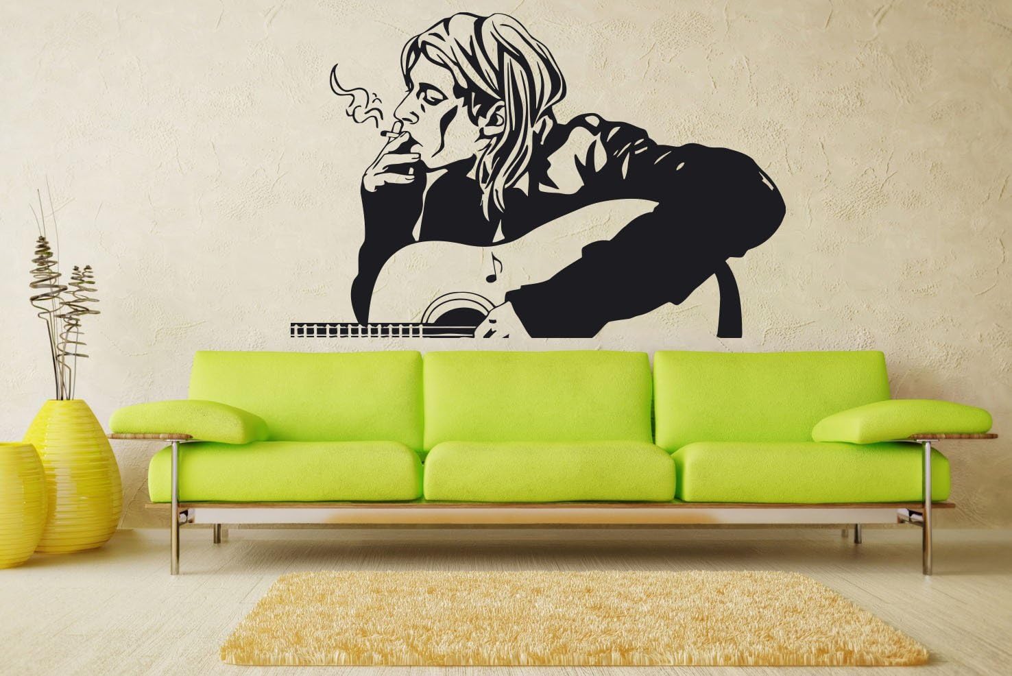 Hannah LARSEN Kurt Cobain Smoke and Playing Guitar Wall Decal Music Vinyl Sticker Wall Decor (101s)