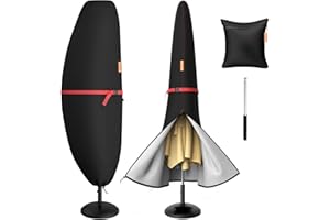 HOLDCOVER Patio Umbrella Cover Waterproof,Cantilever Umbrella Covers for 7.5ft to 11.5ft Garden Umbrellas,Oxford Fabric Offset Umbrella Parasol Cover with Telescopic Rod (Black, fits umbrella 7.5-11.5ft)