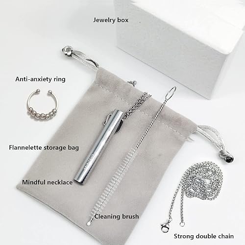 SpiritEvo Mindful Breathing Necklace with Anxiety Ring, Two Strong