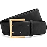 SANSTHS Women Wide Leather Belt for Dresses Jeans Fashion Gold Buckle Ladies Waist Thick Belt