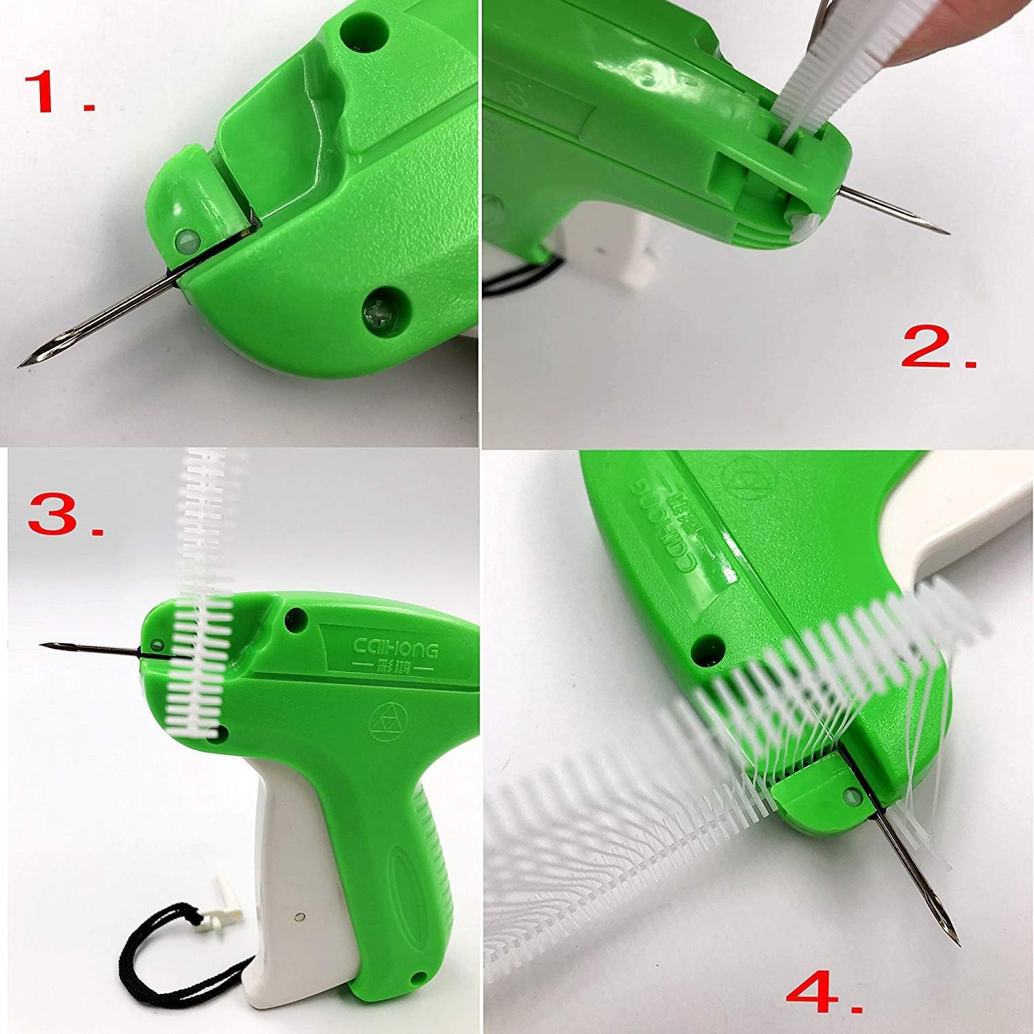 JZK 1 Green Clothes Tagging Gun and Safety Cover + 5 Backup tag Gun Needles + 1000 Pieces 50mm tag Gun barbs White Kimble barbs for Price Labels Tags for Clothes Socks - Image 4