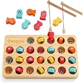 Coogam Wooden Magnetic Fishing Game, Fine Motor Skill Toy ABC Alphabet Color Sorting Puzzle, Montessori Letters Cognition Preschool Gift for 3 4 5 Years Old Kid Early Learning with 2 Pole