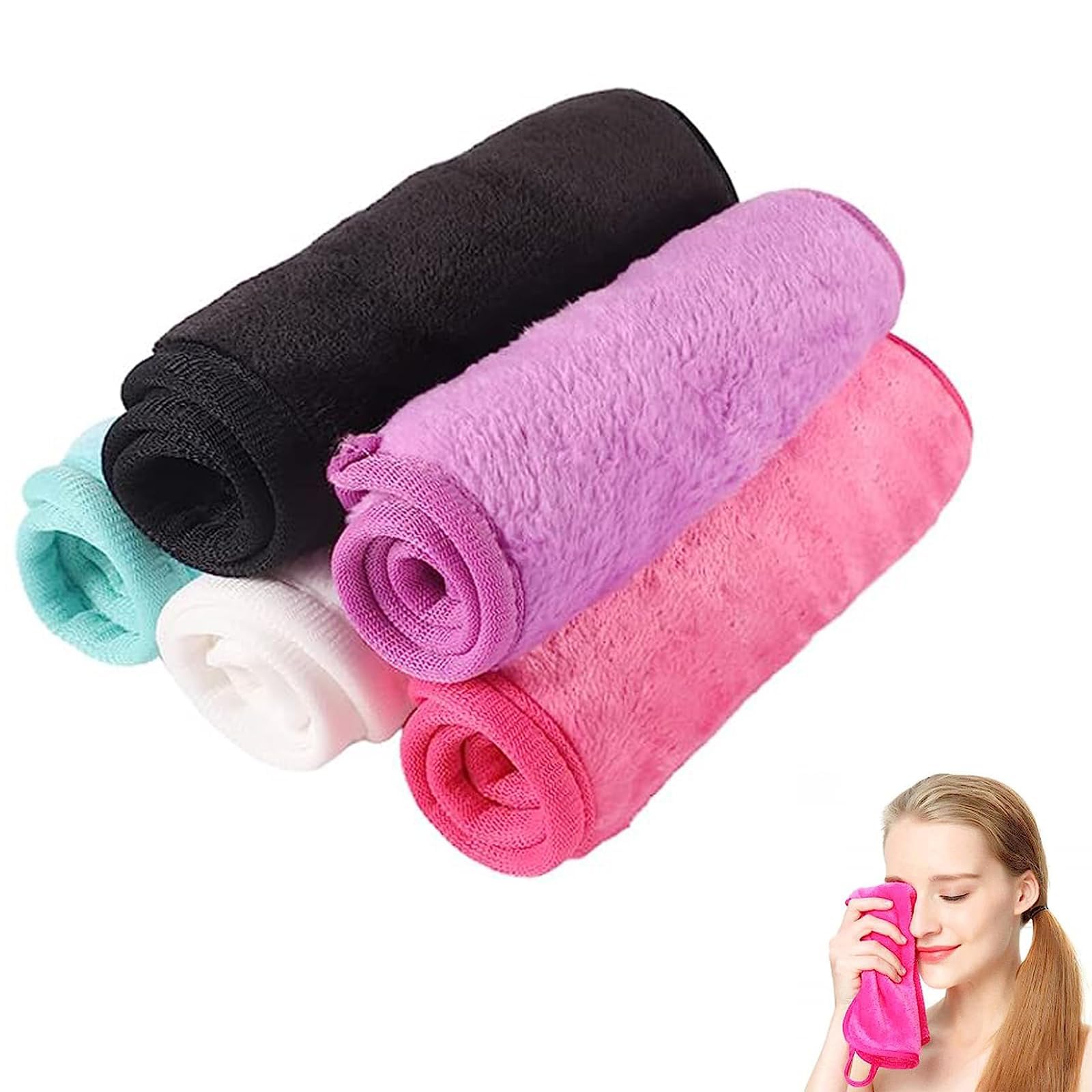 5 Pack Reusable Face Flannels Flannel Face Cloths for Washing Face Microfibre Face Cloth Suitable for Sensitive Skin Towel Washable 5 Colors (Black+Violet+Cherry Red+Green+White)