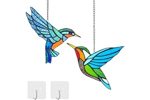 ROYXEN 2 Packs Hummingbird Stained Glass Window,Real Handmade Stained Glass Window Hanging,Hummingbird Ornament,Suncatchers Decor Gift for Women Mom Grandma Bird Lovers